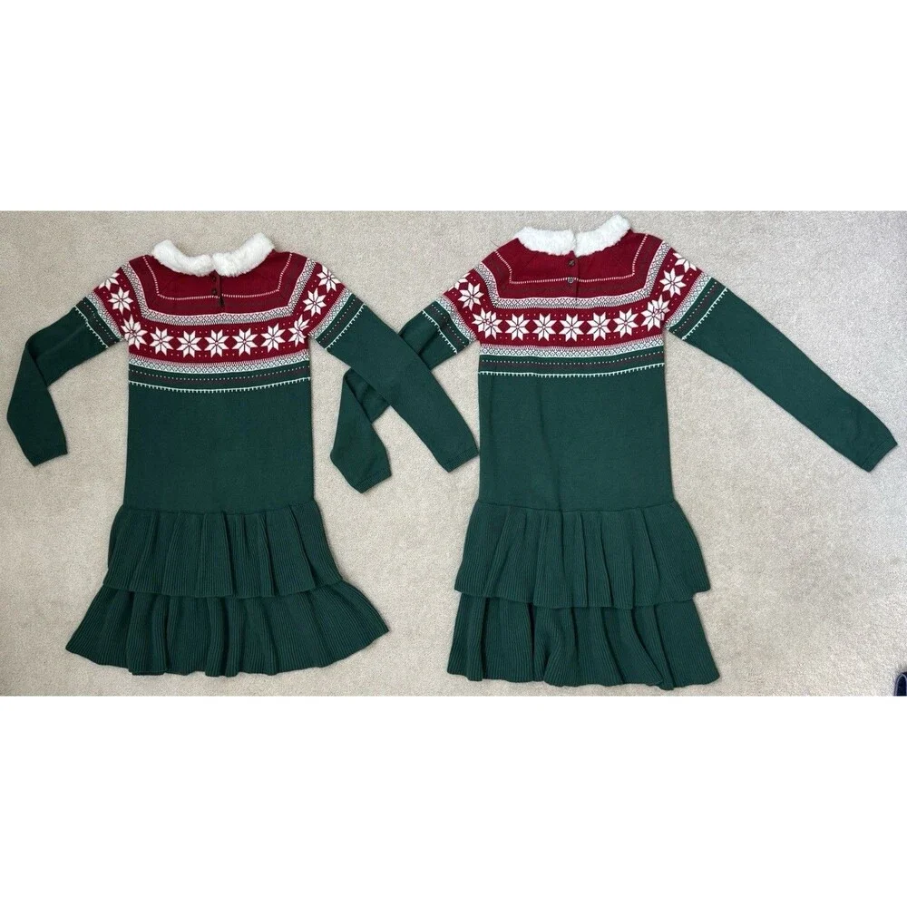 Gymboree Holiday Knit Sister Match Dresses 100% Cotton Green/Red Size 10 & 12